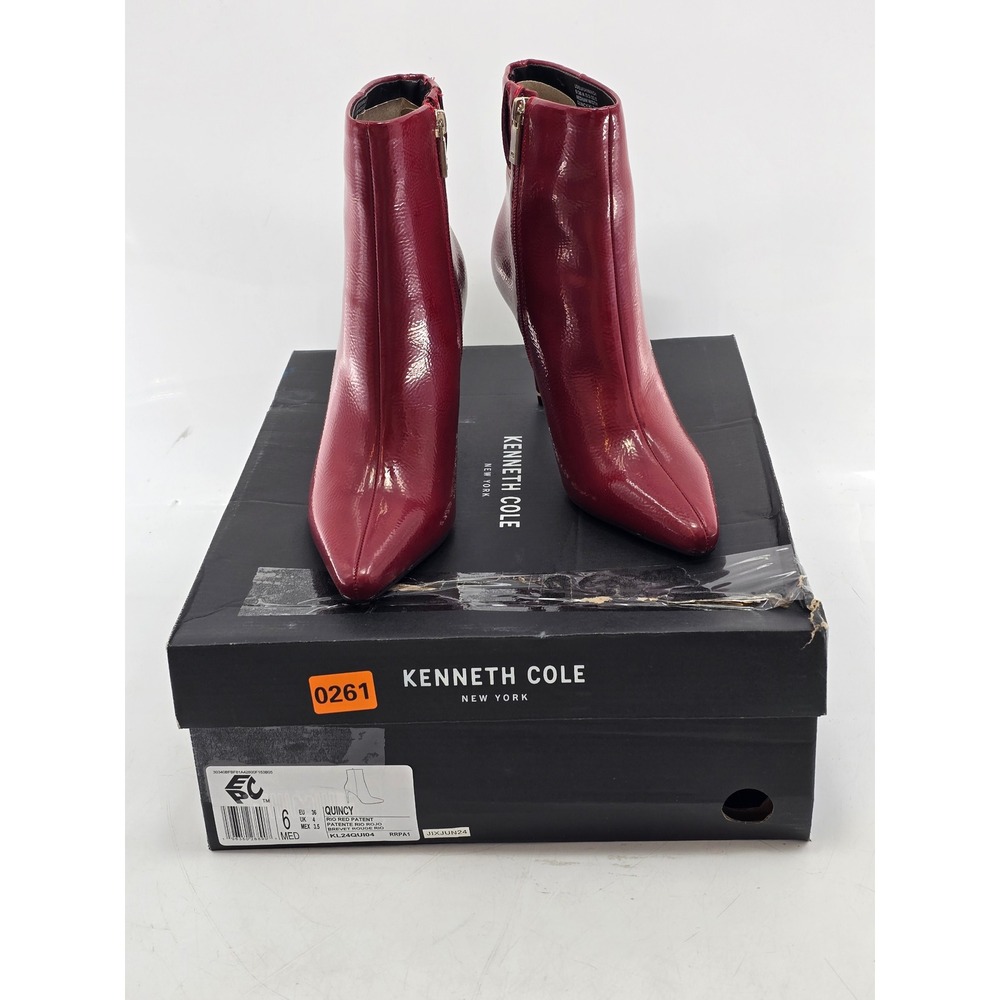 Kenneth Cole Quincy Ankle Boots Womens 6 Rio Red Patent Pointed Toe NIB